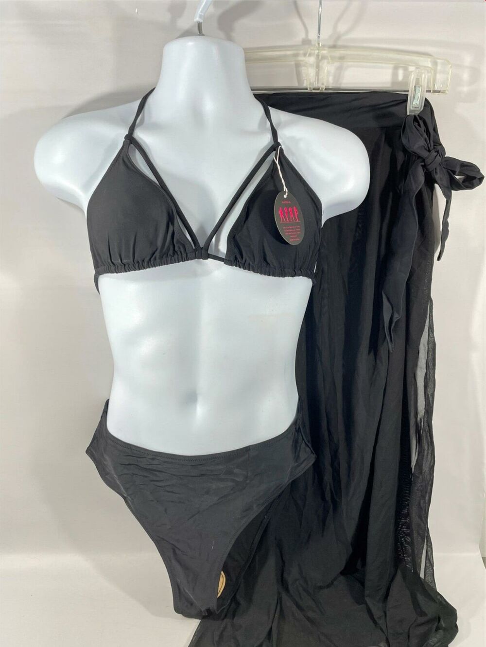 Avidlove Women's Bikini L Halter Triangle Black Tie Sarong 3pc
